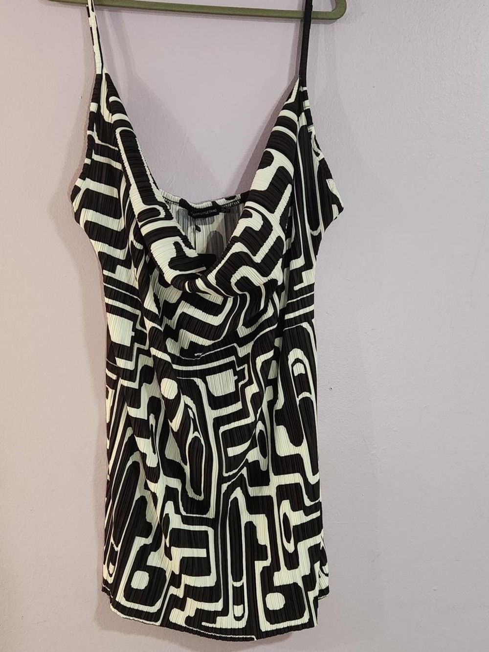 PrettyLittleThing Black & White Geometric Cowl Neck Mini Dress